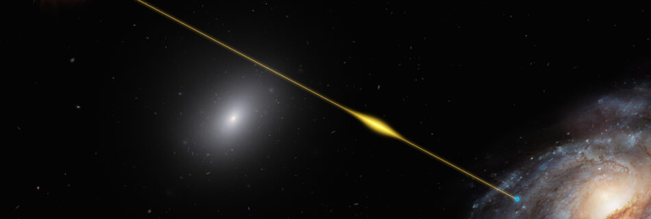 Artist’s impression of a fast radio burst traveling through space and reaching Earth